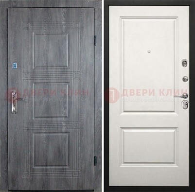 Стальная коричневая уличная дверь с виноритом и белой МДФ ДВТ-123 Кириши