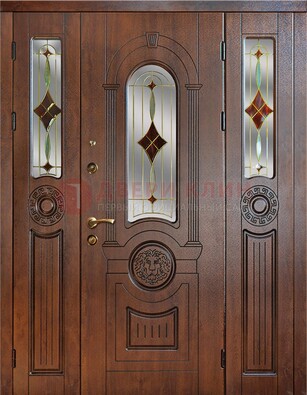 Парадная полуторная дверь с виноритом и витражом ДВТ-172 Кириши
