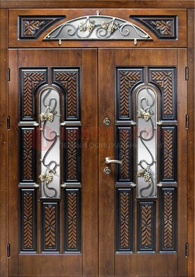 Входная двухстворчатая дверь с виноритом и ковкой ДВТ-183 Кириши