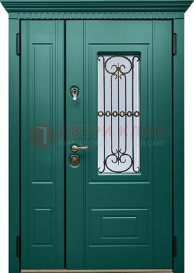 Темно-бирюзовая стальная дверь с виноритом ДВТ-186 Кириши