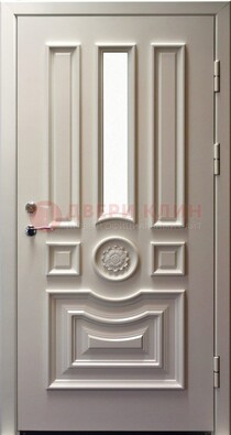 Белая уличная дверь с виноритом и стеклом ДВТ-201 Кириши