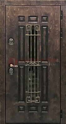 Уличная дверь с виноритом и стеклом с ковкой ДВТ-203 Кириши