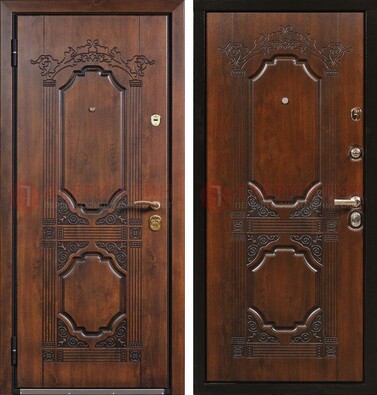 Коричневая железная дверь с виноритом и узором ДВТ-211 Кириши