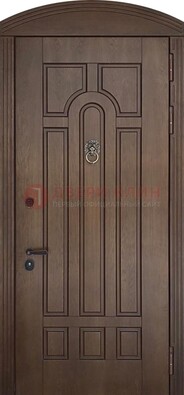 Коричневая стальная дверь с виноритом в форме арки ДВТ-237 Кириши