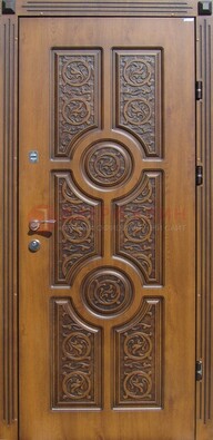Коричневая стальная дверь с виноритом и рисунком ДВТ-25 Кириши