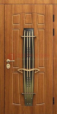 Входная коричневая дверь с терморазрывом и фрезерованной МДФ ДВТ-75 Кириши