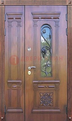 Железная коричневая филенчатая дверь с виноритом и МДФ ДВТ-85 Кириши