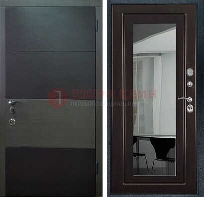 Входная темная дверь c МДФ Венге с зеркалом ДЗ-100 Кириши