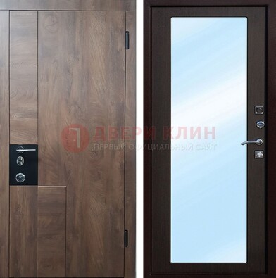 Коричневая металлическая дверь c МДФ с зеркалом ДЗ-106 Кириши