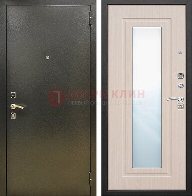 Входная темная дверь c порошковым покрытием и МДФ Белый дуб и зеркалом ДЗ-112 Кириши