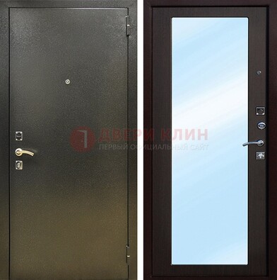 Входная темно-серая дверь c порошковым покрытием и МДФ с зеркалом ДЗ-114 Кириши