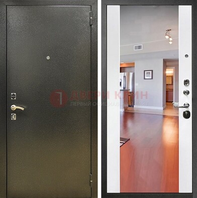 Входная темно-серая дверь c порошковым покрытием и Белой МДФ с зеркалом ДЗ-115 Кириши