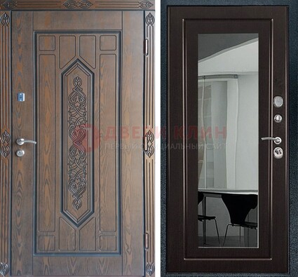 Уличная коричневая дверь c виноритом и МДФ Венге с зеркалом ДЗ-116 Кириши