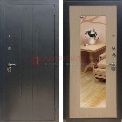 Черная стальная дверь с зеркалом ДЗ-11 Кириши