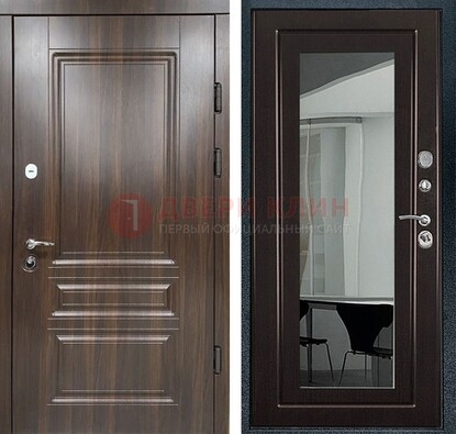 Железная коричневая дверь с МДФ Венге c зеркалом ДЗ-124 Кириши