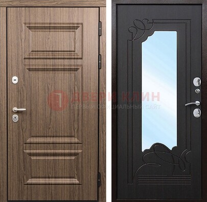 Входная коричневая дверь с зеркалом МДФ Венге ДЗ-127 Кириши