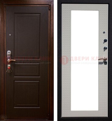 Коричневая железная дверь с панелями МДФ и зеркалом ДЗ-133 Кириши