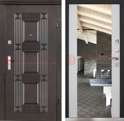 Стальная дверь с зеркалом МДФ Венге и Белый ДЗ-138 Кириши