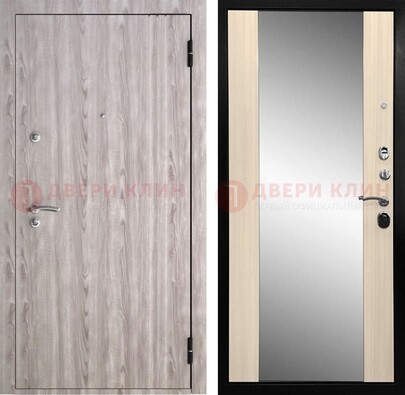 Железная дверь с зеркалом и МДФ в светлом цвете ДЗ-139 Кириши