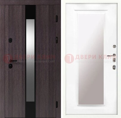 Коричневая железная дверь МДФ панели с зеркалом ДЗ-141 Кириши