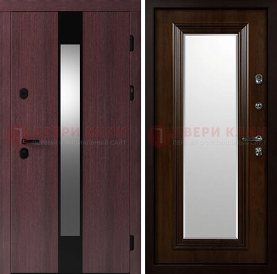 Темная стальная дверь МДФ с обеих сторон с зеркалом ДЗ-143 Кириши