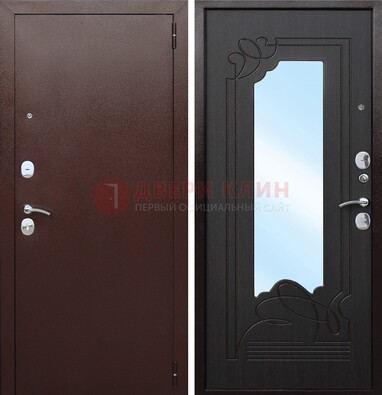 Коричневая стальная дверь с зеркалом ДЗ-18 Кириши