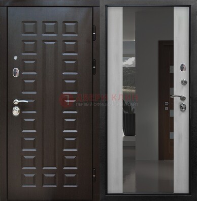 Коричневая металлическая дверь с зеркалом ДЗ-22 Кириши