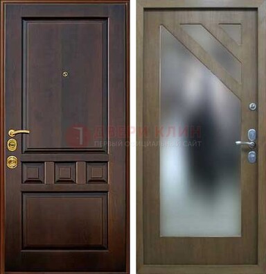 Темная входная дверь с зеркалом МДФ внутри ДЗ-25 Кириши