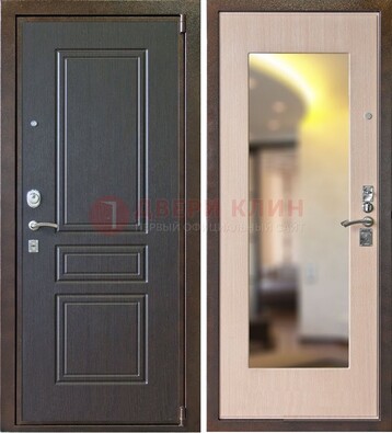 Коричневая стальная дверь с зеркалом МДФ внутри ДЗ-27 Кириши