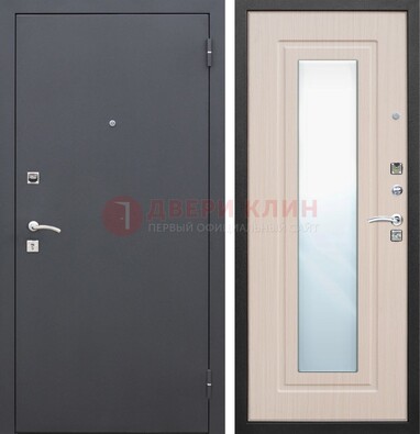 Черная входная дверь с зеркалом МДФ внутри ДЗ-31 Кириши