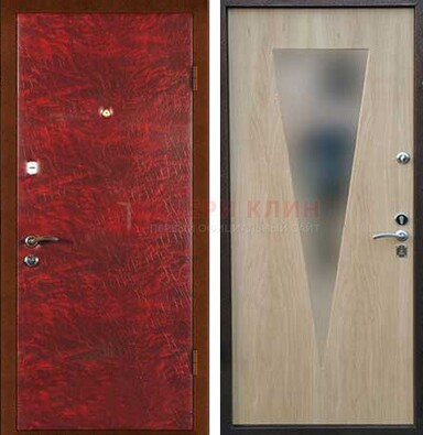 Бордовая стальная дверь с зеркалом ДЗ-32 Кириши