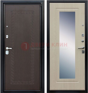 Коричневая входная дверь с зеркалом МДФ внутри ДЗ-36 Кириши