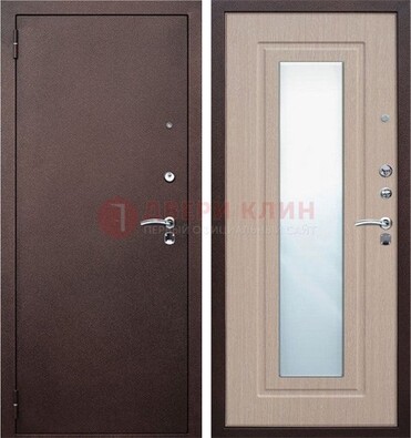 Коричневая стальная дверь с зеркалом МДФ внутри ДЗ-38 Кириши
