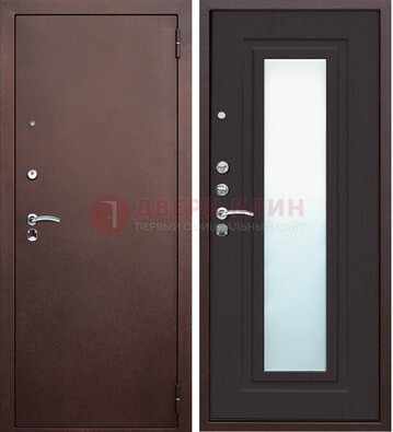 Коричневая металлическая дверь с зеркалом ДЗ-43 Кириши