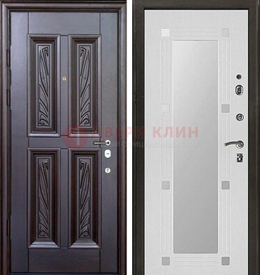 Коричневая стальная дверь с зеркалом МДФ внутри ДЗ-44 Кириши