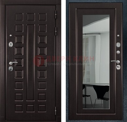 Темная металлическая дверь с зеркалом МДФ внутри ДЗ-4 Кириши