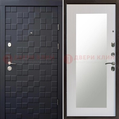 Коричневая уличная дверь с резьбой и зеркалом ДЗ-50 Кириши