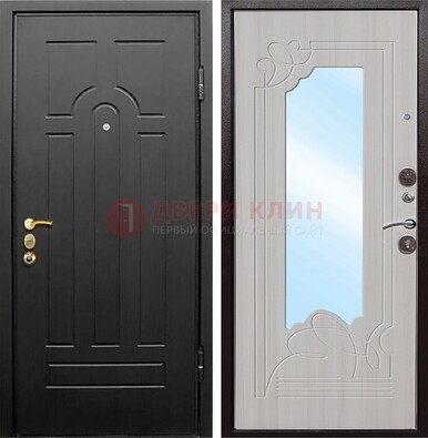 Темная входная дверь с МДФ Беленый дуб и зеркалом ДЗ-58 Кириши