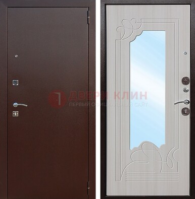 Стальная дверь с порошковым покрытием с резной МДФ и зеркалом ДЗ-66 Кириши
