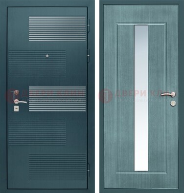 Входная дверь с зеркальной вставкой внутри с голубым МДФ с зеркалом ДЗ-71 Кириши