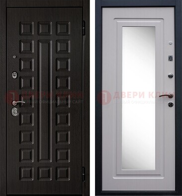Металлическая дверь с белыми МДФ и зеркалом ДЗ-83 Кириши