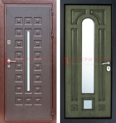 Металлическая серая дверь с порошковым покрытием и МДФ Венге с зеркалом ДЗ-84 Кириши