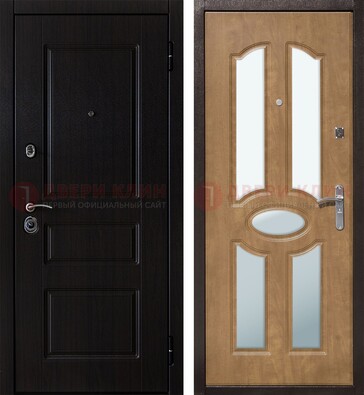 Входная темная дверь МДФ с узором и зеркалом ДЗ-89 Кириши