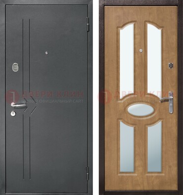Железная серая дверь с порошковым напылением и МДФ с зеркалом ДЗ-90 Кириши