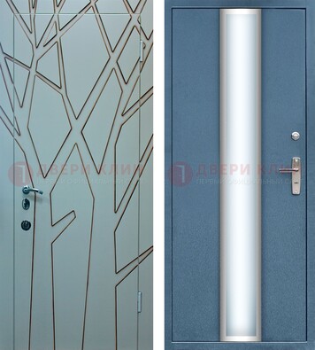 Коричневая уличная дверь с узором и виноритом МДФ с зеркалом ДЗ-93 Кириши