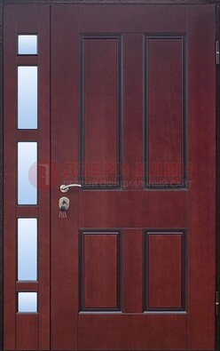 Красная входная полуторная дверь со стеклом ПЛ-10 Кириши