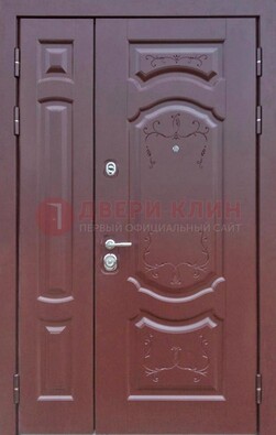 Коричневая стальная полуторная дверь с МДФ ПЛ-14 Кириши