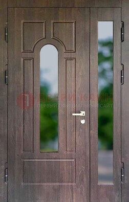 Входная дверь с коричневой МДФ и стеклом ПЛ-19 Кириши