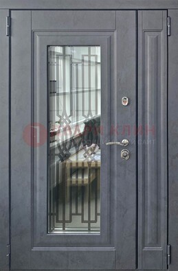 Серая стальная дверь Винорит со стеклом и ковкой ПЛ-29 Кириши