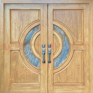 Двухстворчатая металлическая дверь с витражом ВЖ-11 Кириши